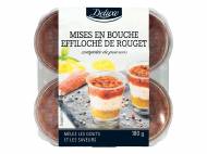 4 mises en bouche effiloché de rouget et compotée de poivrons