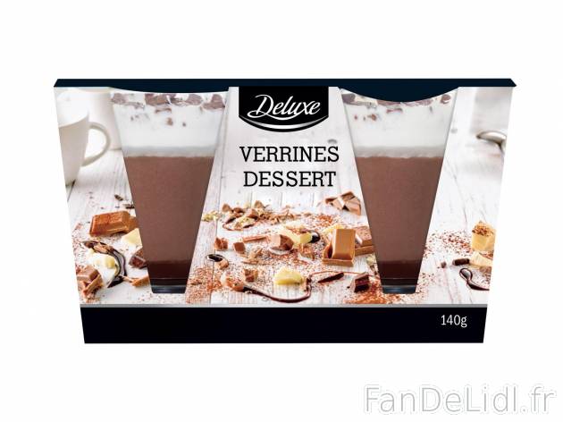 2 verrines dessert1 , prezzo 1.99 € per 140/160 g au choix 
- Au choix : 3 chocolats ...