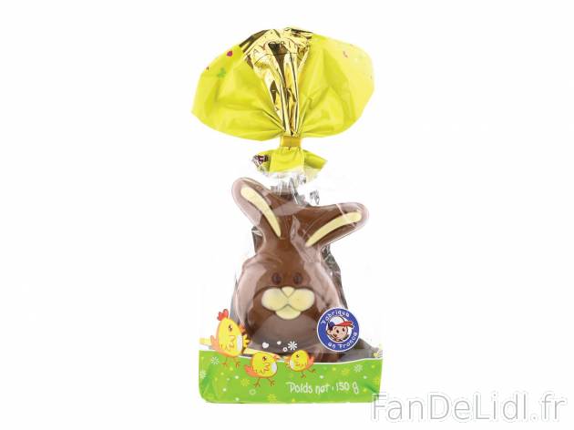 Hibou ou lapin au chocolat au lait1 , prezzo 1.99 € per 150 g au choix 
- Fabriqué ...