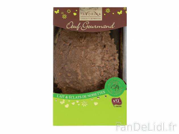 Œuf gourmand avec éclats , prezzo 2.99 € per 130 g au choix 
- Au choix : chocolat ...
