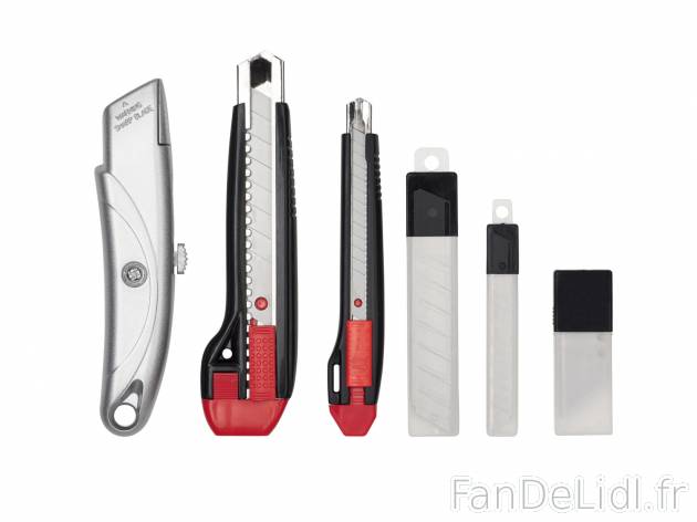 Set de 3 cutters et lames , prezzo 3.99 € 
- Pour couper moquette, carton et ...