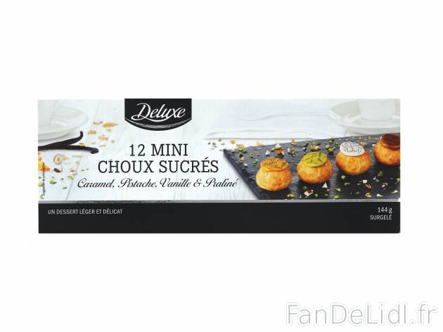 12 mini choux sucrés1 , prezzo 3.49 € per 144 g 
- Assortiment caramel, pistache, ...