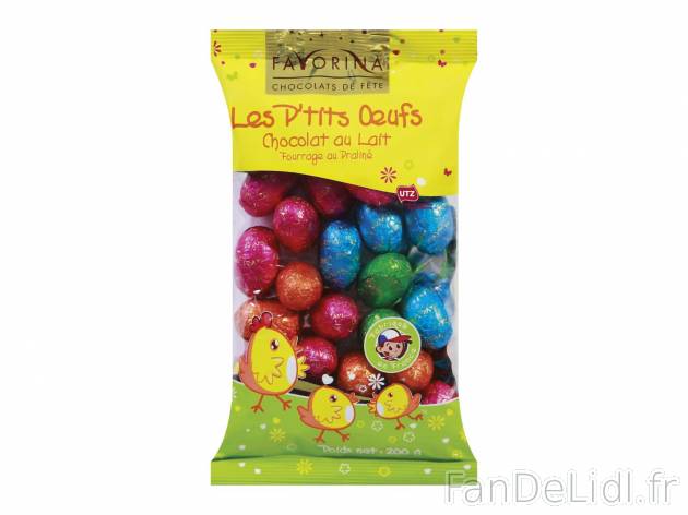 Les p&apos;tits œufs1 , prezzo 1.59 € per 200 g 
- Chocolat au lait fourré ...