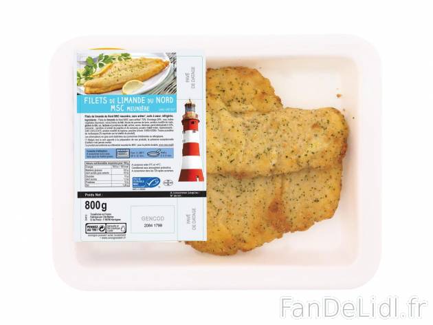 Filets de limande meunière du Nord1 , prezzo 7.89 € per 800 g 
-  Sans arêtes