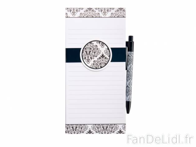 Bloc-notes et stylo , prezzo 1.49 € 
- 2 bandes magnétiques au dos pour réfrigérateur ...