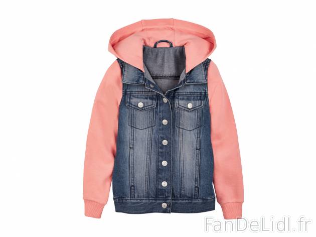 Veste en jean fille , prezzo 9.99 € 
- Ex. buste 100 % coton, manches/capuche. ...