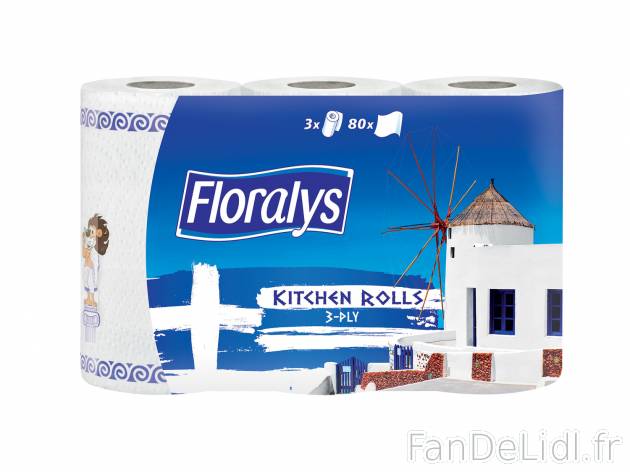 Essuie-tout , prezzo 1.99 €  
-  3 rouleaux de 80 feuilles
-  3 plis