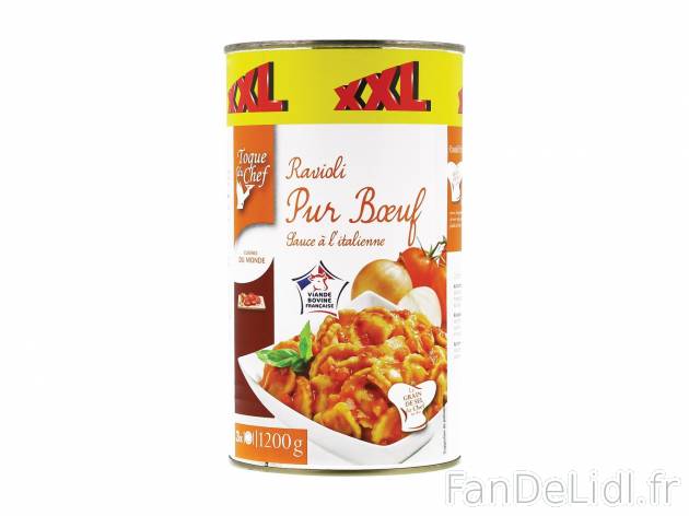 Ravioli pur bœuf1 , prezzo 1.25 € per 1,2 kg 
- Prix normal pour 800 g : 0.95 ...