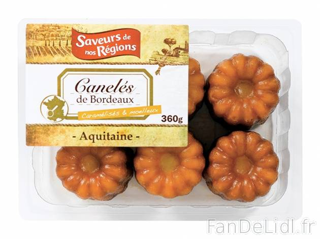 Canelés de Bordeaux , prezzo 2,49 € per 6 x 60 g, 1 kg = 6,92 € EUR. 
- Petits ...