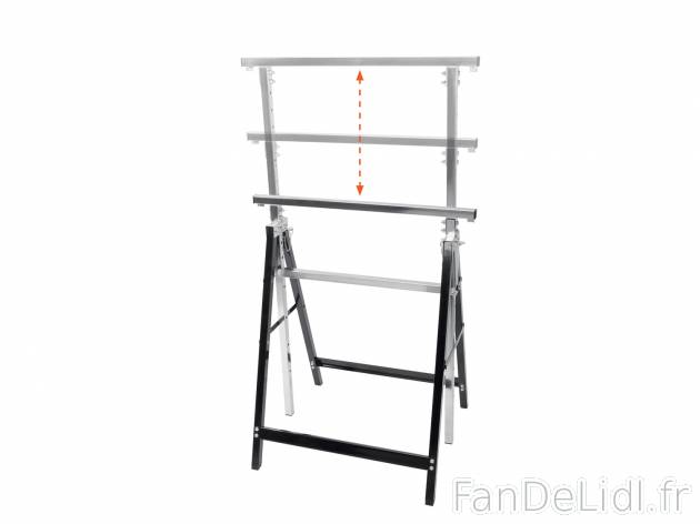Tréteau réglable en hauteur , le prix 19.99 € 
- En acier
- Pliable
- Charge ...