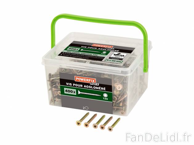 Vis pour aggloméré , le prix 3.99 € 
- En acier zingué durci avec revêtement ...