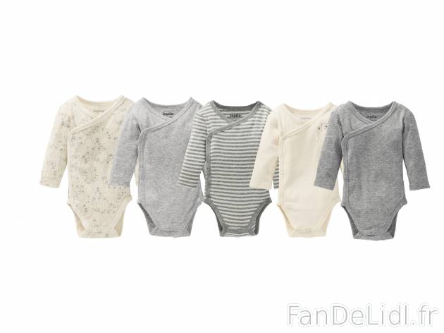 Bodies croisés bébé en coton Bio , le prix 12.99 €  
-  100 % coton
-  Lot de 5 