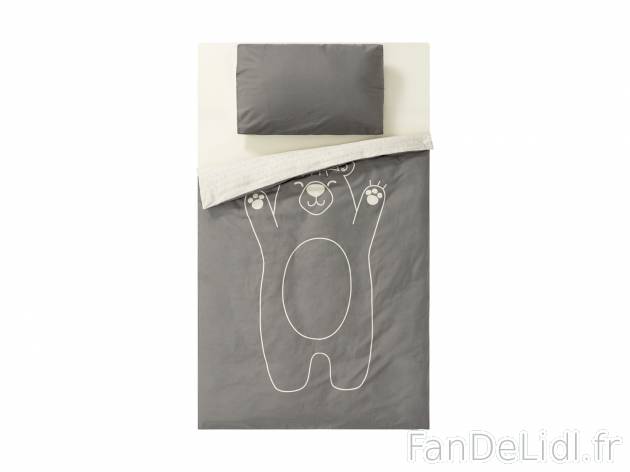 Parure de lit bébé en coton Bio , le prix 8.99 € 
- 100 % coton
- Adaptée ...