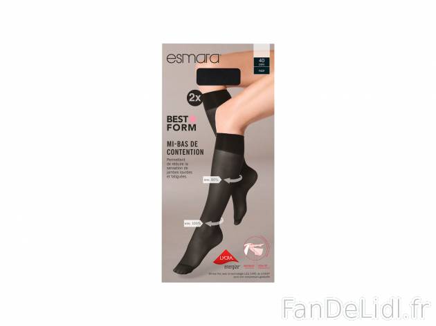 Mi-bas de contention , le prix 2.99 € 
- Ex. 90 % polyamide et 10 % élasthanne ...