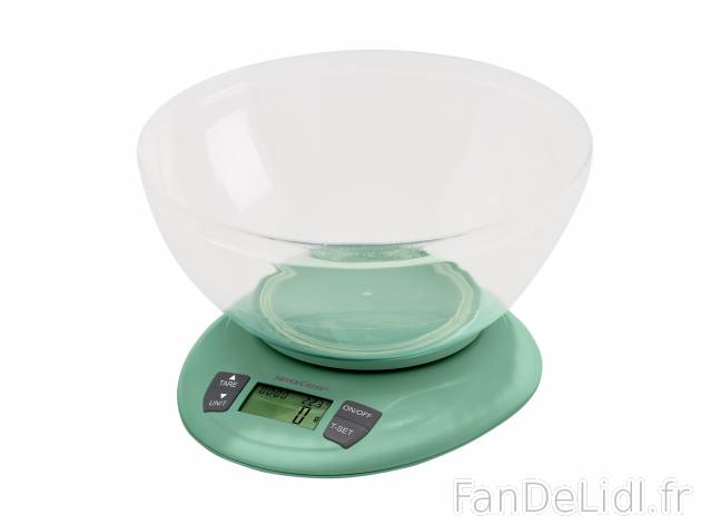 Balance de cuisine , le prix 9.99 € 
- Bol amovible
- 5 kg max.
- Pile incluse
- ...