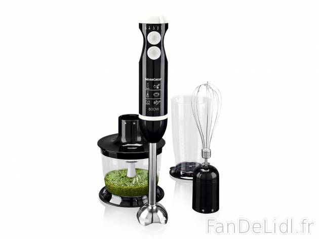 Mixeur plongeant 3 en 1 , le prix 19.99 € 
- 600 W
- Pied presse-purée, couteau ...