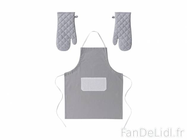 Ensemble de cuisine , le prix 5.99 € 
- Un tablier et deux gants de cuisine
- ...