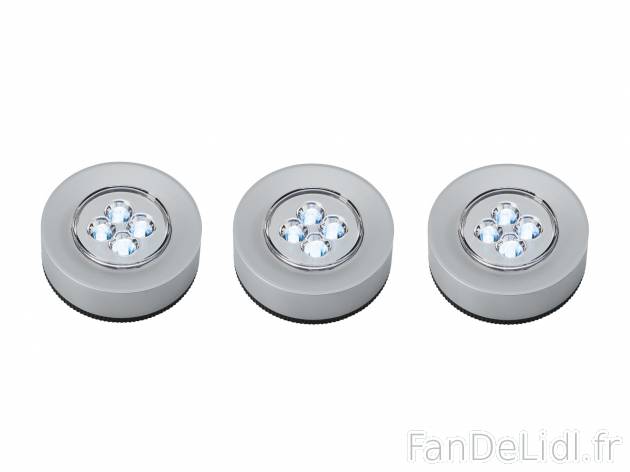 Lampes à LED , le prix 3.99 € 
- Pastilles adhésives
- Interrupteur à pression
- ...