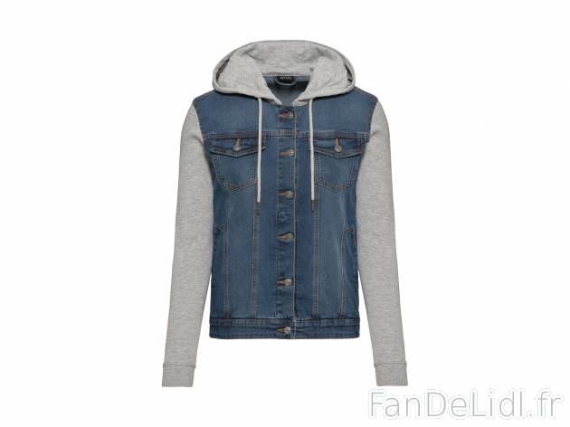 Veste en jean femme , le prix 11.99 € 
- Ex. 98 % coton et 2 % élasthanne (LYCRA®) ...