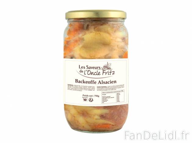 Plat cuisiné1 , prezzo 4.99 € per 750 g au choix 
- Au choix : backeoffe alsacien ...