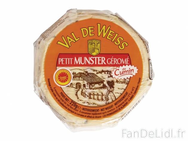 Petit munster géromé au cumin AOP1 , prezzo 2.09 € per 220 g 
   