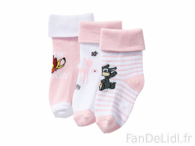 Socquettes bébé fille Disney , le prix 1.99 € 
- Ex. 75 % coton, 24 % polyamide ...