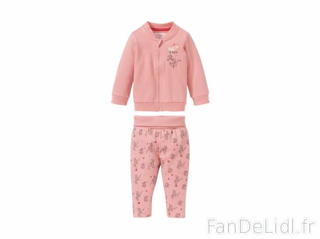 Ensemble molletonné bébé fille Disney , le prix 8.99 € 
- Ex. sweat 80 % coton ...