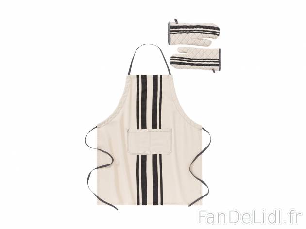 Ensemble de cuisine , le prix 6.99 € 
- Ex. tablier 100 % coton et maniques ou ...