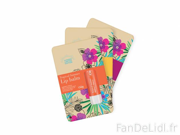 Baume à lèvres , le prix 0.87 €  
-  Senteur au choix : pèche ou ananas ou hibiscus