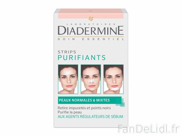 Diadermine strips purifiants , le prix 2.53 €  
-  Peaux normales et mixtes
