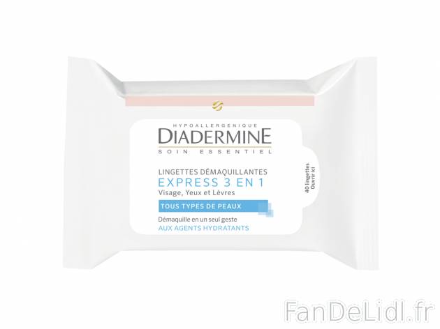 Diadermine lingettes démaquillantes express 3 en 1 , le prix 2.49 € 
- Tous ...