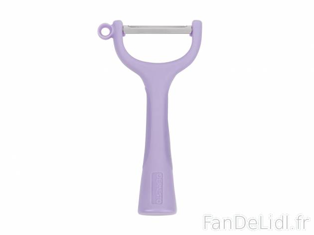 Éplucheur , le prix 1.99 €  
-  3 coloris au choix
-  Lame mobile en acier inoxydable