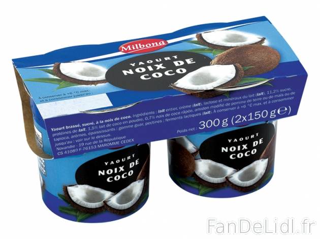 Yaourt brassé noix de coco , prezzo 0,00 € per 2 x 150 g, 1 kg = 2,30 € EUR.