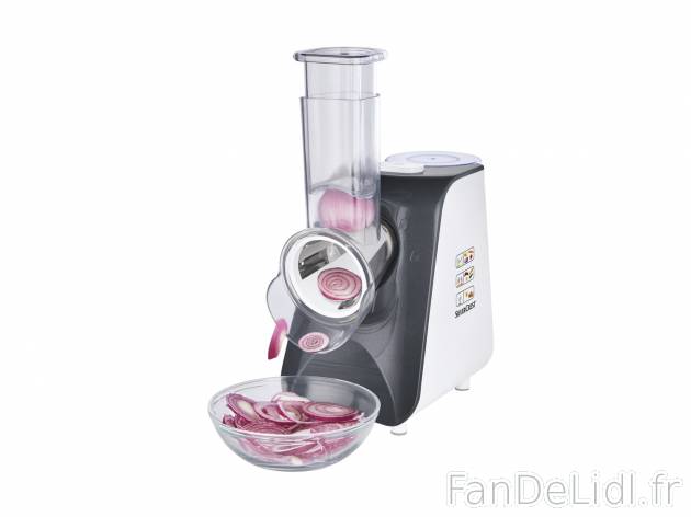 Râpe à légumes électrique 150 W , le prix 19.99 € 
- 5 cônes inclus : cônes ...