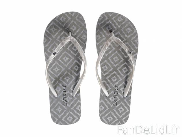 Tongs femme , le prix 3.89 € 
- Ex. bride textile et semelle de propreté/semelle ...