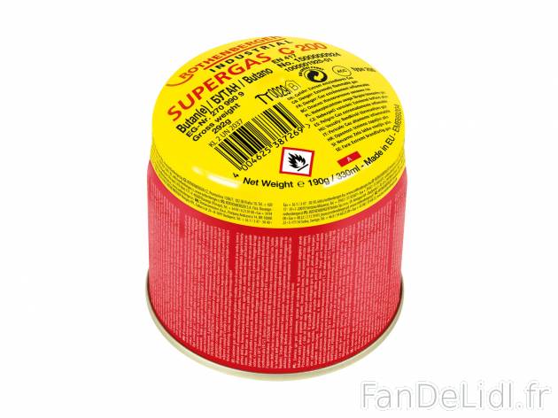 Cartouche de butane , le prix 1.49 € 
- Env. 190 g/330 ml
- Inflammable
- Produit ...
