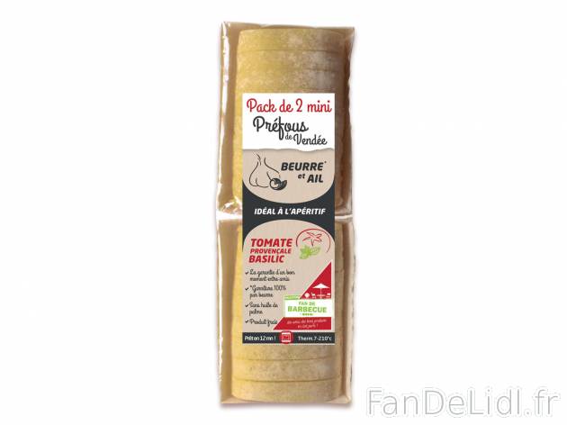 2 mini préfous beurre-ail et tomates-basilic1 , le prix 3.99 &#8364;