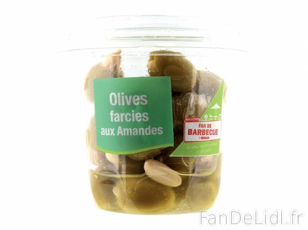 Olives dénoyautées1 , le prix 1.99 &#8364; 
- Au choix : farcies aux amandes, ...