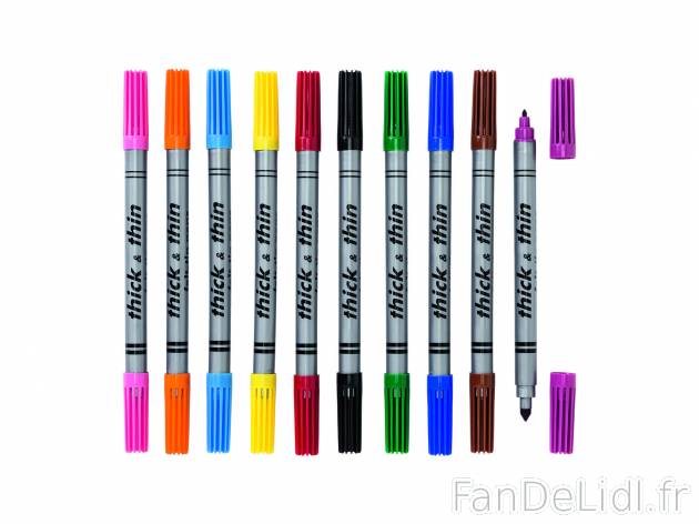 Feutres double pointe , le prix 0.99 € 
- Lot de 10
- 1 pointe épaisse et 1 ...