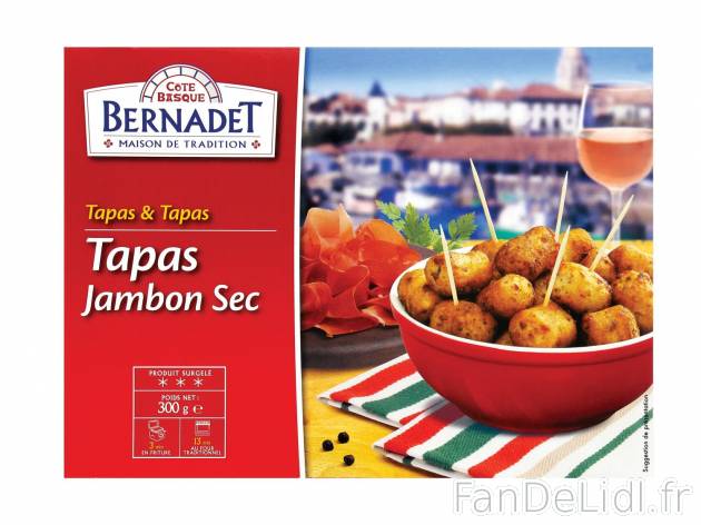 Tapas1 , prezzo 3.49 € per 300 g au choix 
- Au choix : jambon sec ou chorizo ...