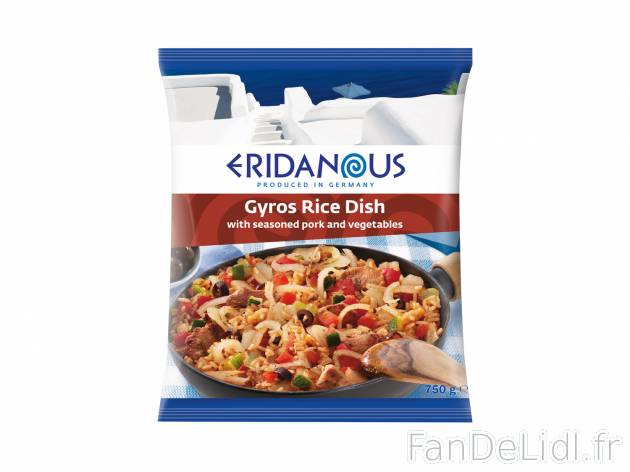 Poêlée gyros1 , le prix 2.49 € 
- Composée de viande de porc épicée et de ...
