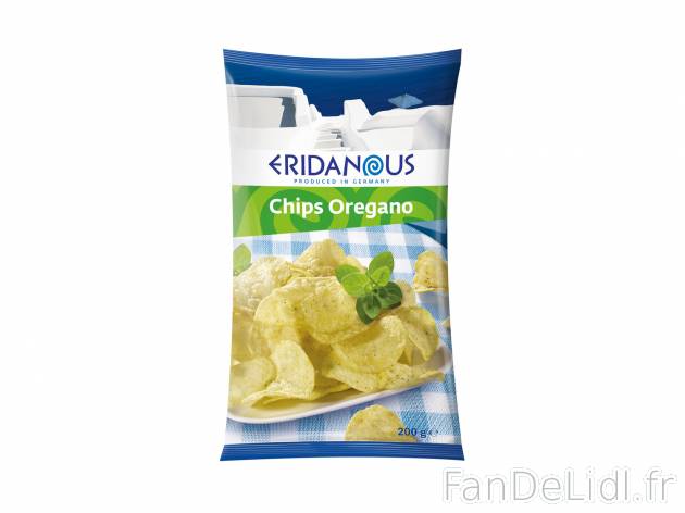 Chips1 , le prix 0.99 €  
-  Au choix : goût origan ou goût ail-olive