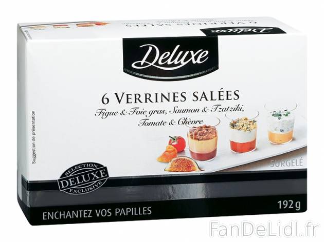6 verrines salées , prezzo 3.99 € per 192 g, 1 kg = 20,78 € EUR. 
- Assortiment ...