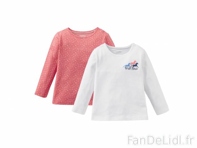 T-shirts à manches longues fille en coton bio Lupilu, le prix 5.99 € 
- 100 ...