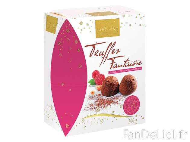 Truffes fantaisie , prezzo 1.45 € per 200 g, 1 kg = 7,25 € EUR. 
- Aux éclats ...