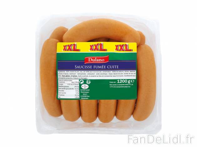 Saucisses fumées cuites1 , prezzo 4.99 € per 1,2 kg 
- Prix normal pour 500 ...