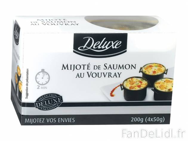 4 mijotés de saumon au Vouvray , prezzo 3.49 &#8364; per 200 g, 1 kg = 17,45 ...