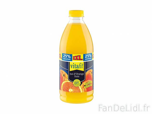 Jus d’orange frais1 , prezzo 1.59 € per 1,25 L 
- 1 L + 25 cl GRATUITS soit ...