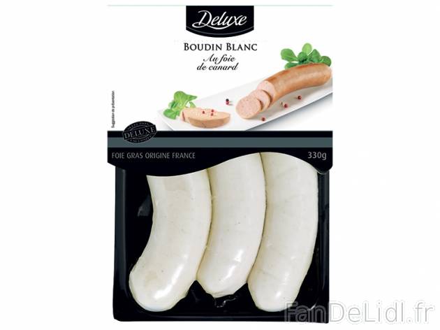 3 boudins blancs au foie gras , prezzo 3.49 € per 330 g, 1 kg = 10,58 € EUR. ...