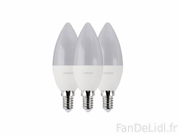 Ampoules LED , le prix 7.99 € 
- Lot de 3
- Au choix : E14 ou E27 ou GU10 
- ...